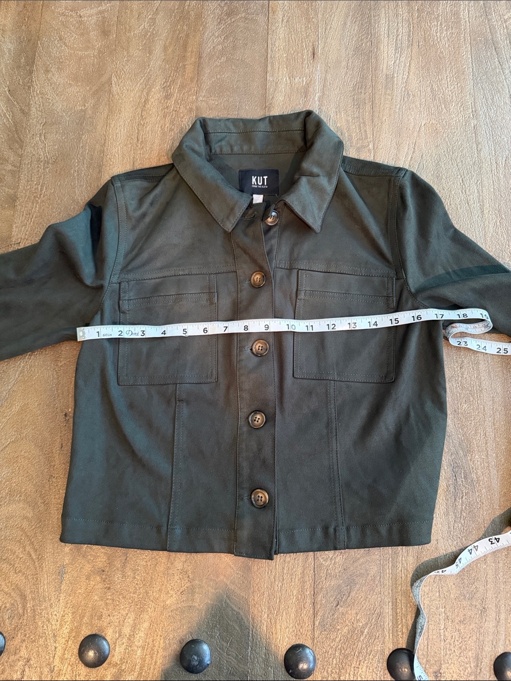 Kit from the Kloth Matilda Crop Faux Suede Trucker Jacket Hunter Green E106 - Picture 9 of 11